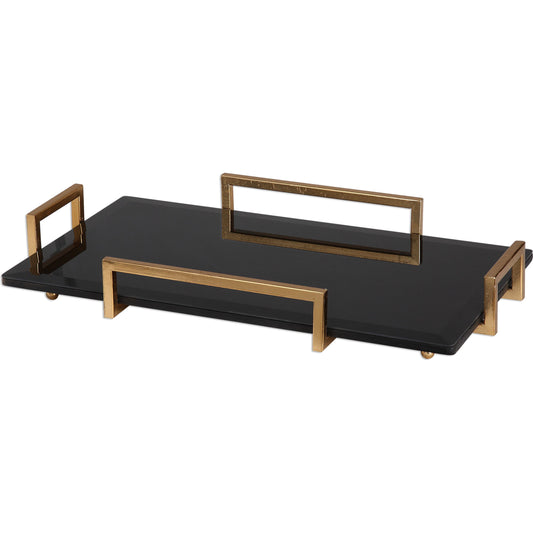 Ettore Black Glass Tray by Uttermost in black. Made from iron in a modern style.
