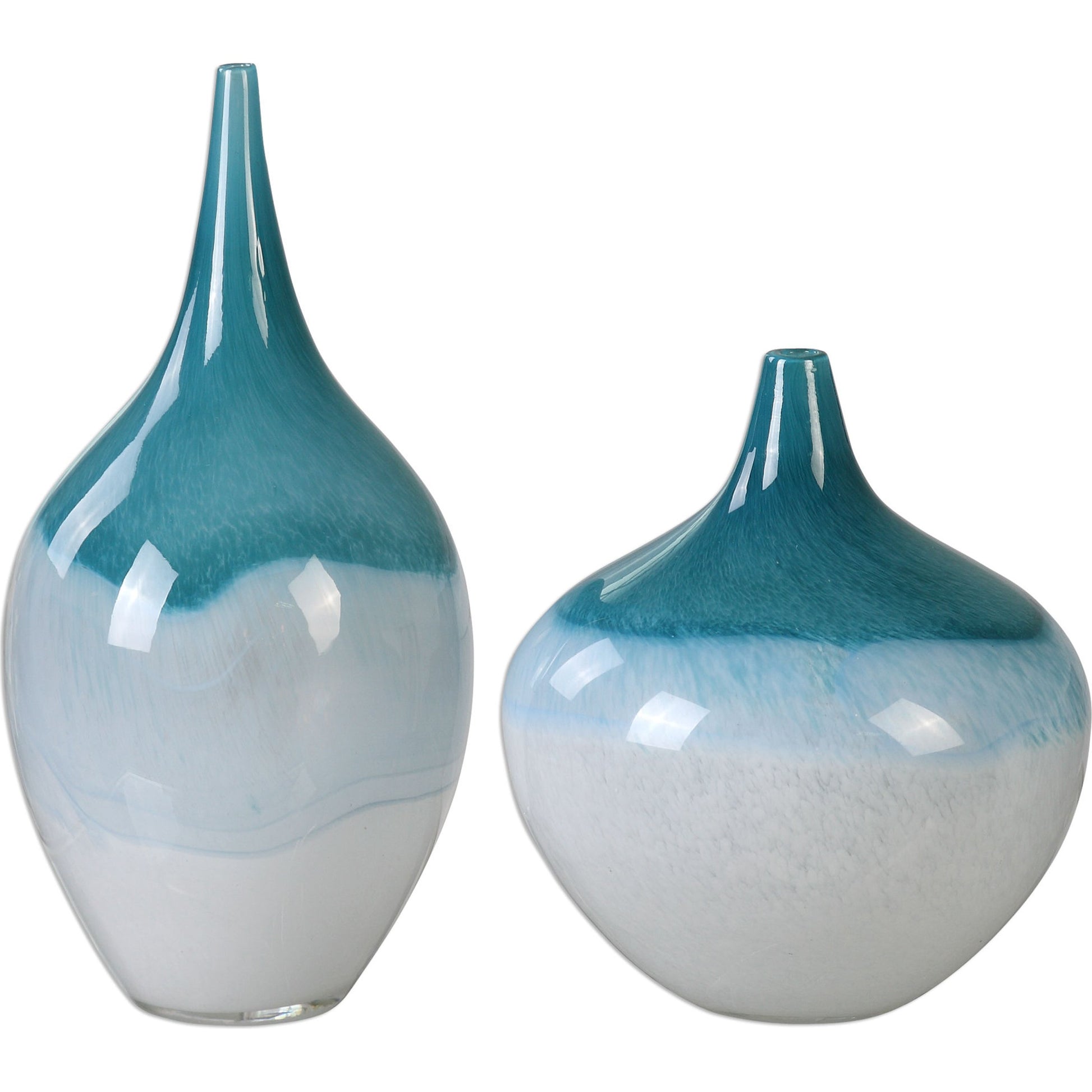 Carla Vases (Set of 2) by Uttermost in white. Made from glass in a modern style.