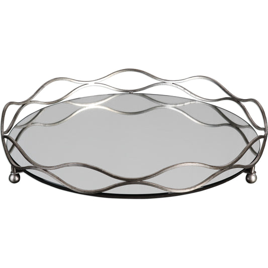 Rachele Tray by Uttermost in silver. Made from metal, glass, mdf in a modern style.