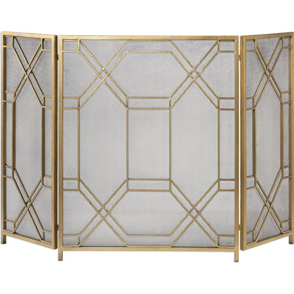 Rosen Fireplace Screen by Uttermost in gold. Made from metal in a traditional style.