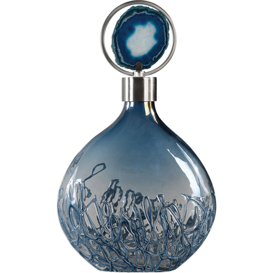 Rae Sky Blue Vase by Uttermost in blue. Made from rion, glass, agate in a modern style.