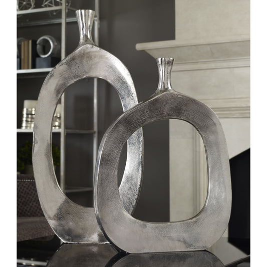 Cierra Aluminum Vases (Set of 2) by Uttermost. Made from cast aluminum in a modern style.