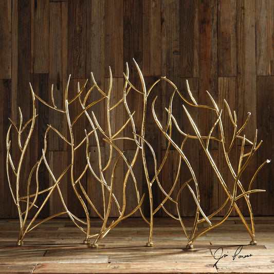 Gold Branches Fireplace Screen by Uttermost in gold. Made from 100% iron in a modern style.