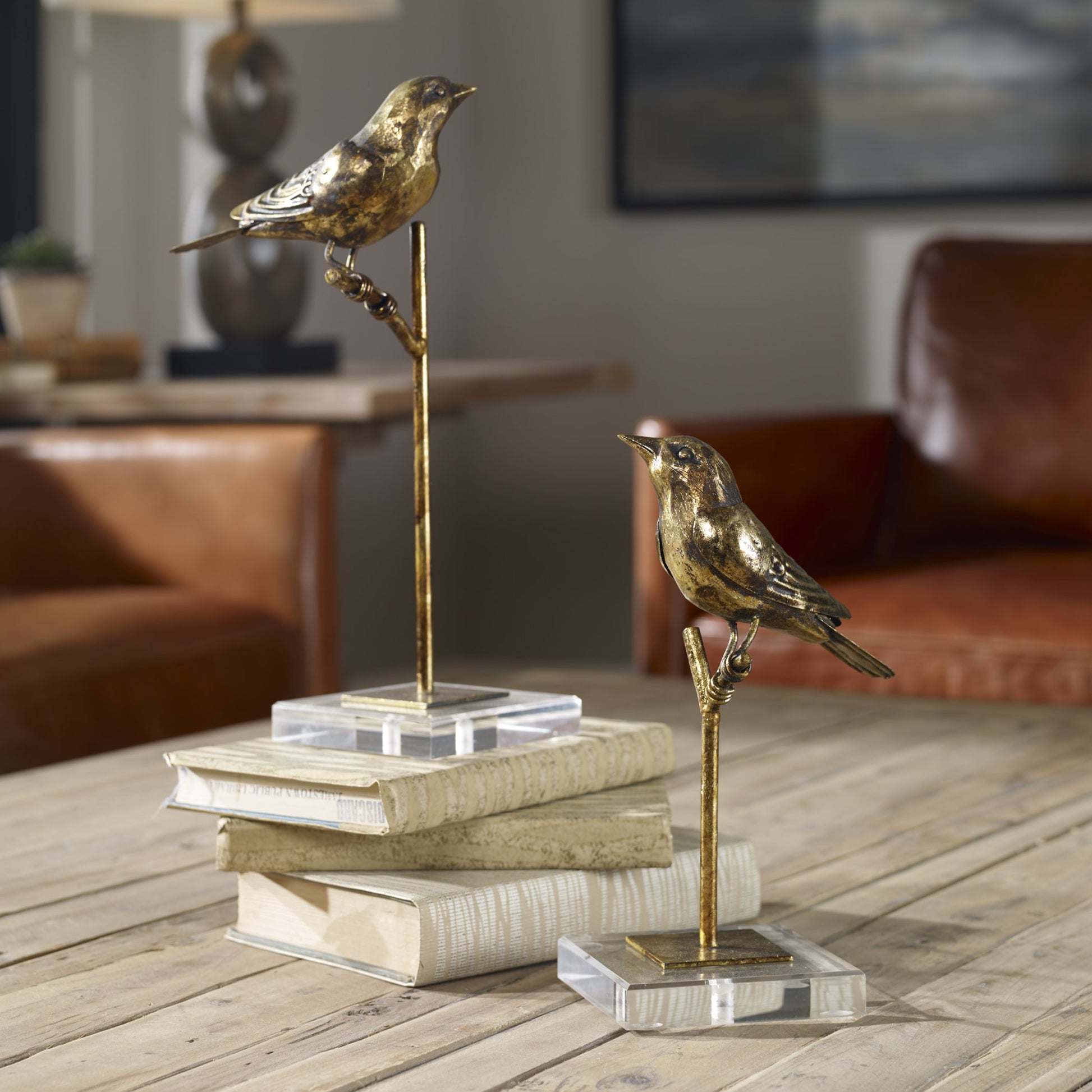 Passerines Bird Sculptures (Set of 2) by Uttermost. Made from polyresin, iron, crystal in a cottage & farmhouse style.