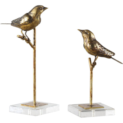 Passerines Bird Sculptures (Set of 2) by Uttermost. Made from polyresin, iron, crystal in a cottage & farmhouse style.