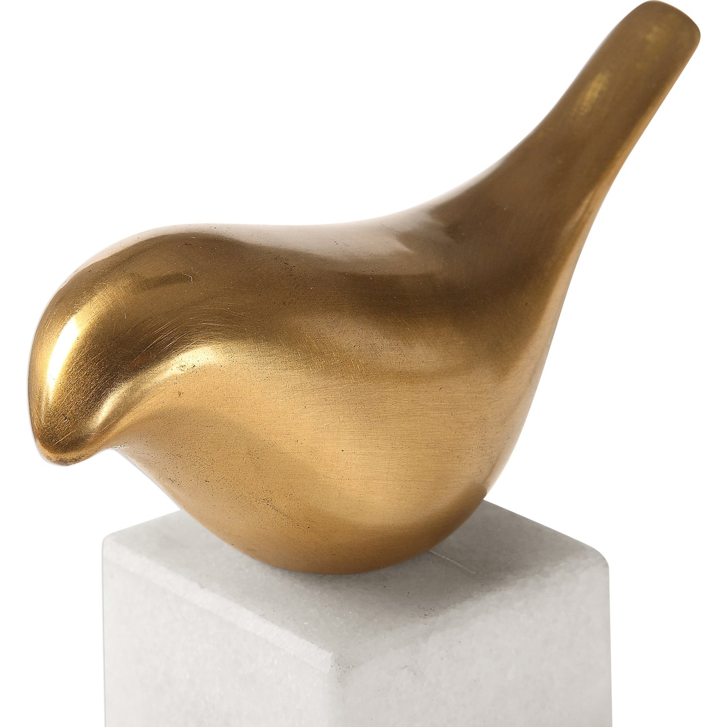 002 S-328859 | Closeup | Songbirds Brass Sculpture by Uttermost in white, brushed brass. Made from brass, marble in a modern style.