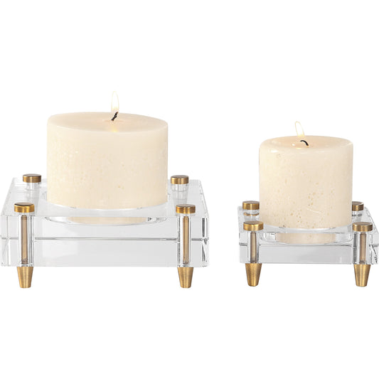 Claire Crystal Block Candleholders (Set of 2) by Uttermost. Made from iron. crystal in a modern style.