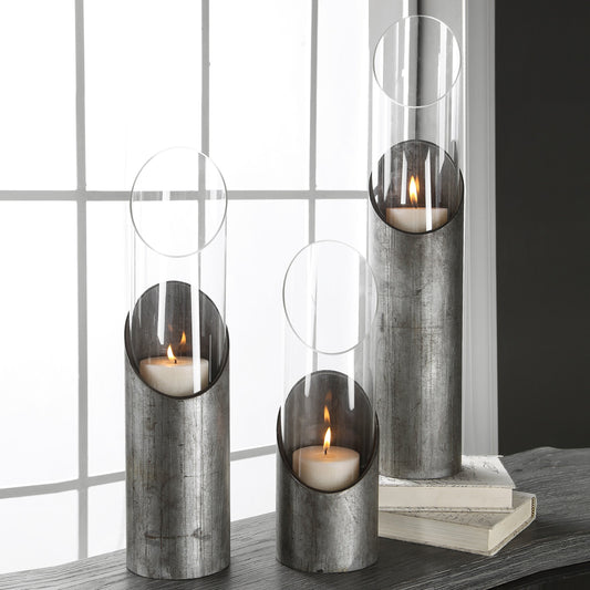 Karter Iron & Glass Candleholders by Uttermost in iron. Made from iron, glass, candle in a modern style.