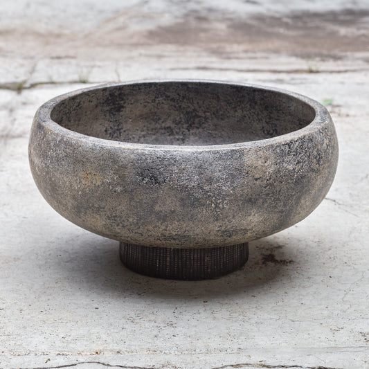 Brixton Bowl by Uttermost in black. Made from terracotta with water hyacinth in a eclectic & global style.