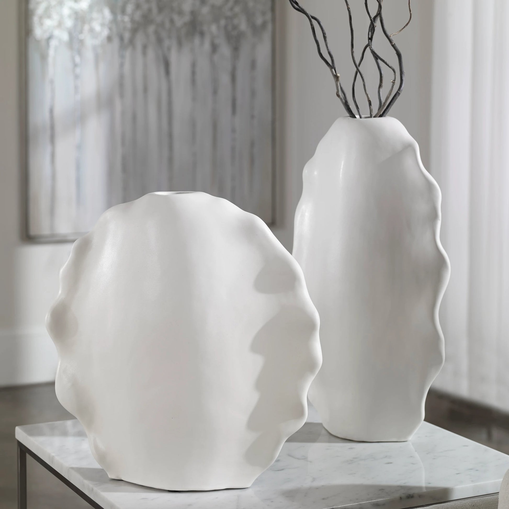 Ruffled Feathers Vases by Uttermost. Made from earthenware in a transitional style.