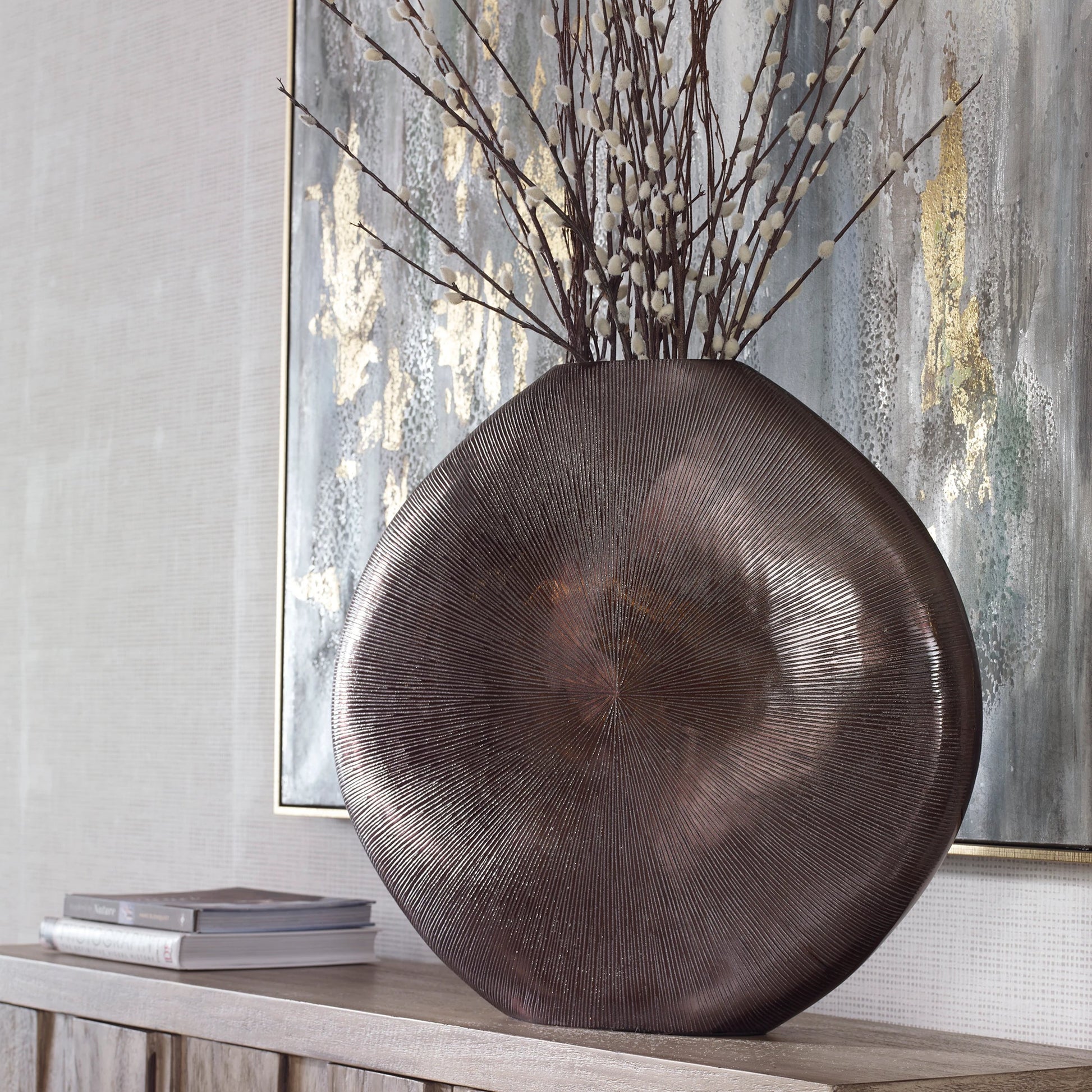 Gretchen Vase by Uttermost in gold. Made from aluminum in a eclectic & global style.