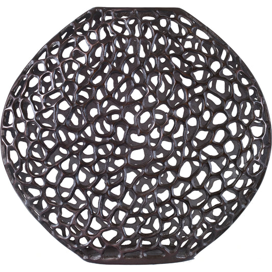 Web Vase by Uttermost in dark bronze. Made from cast aluminum in a modern style.