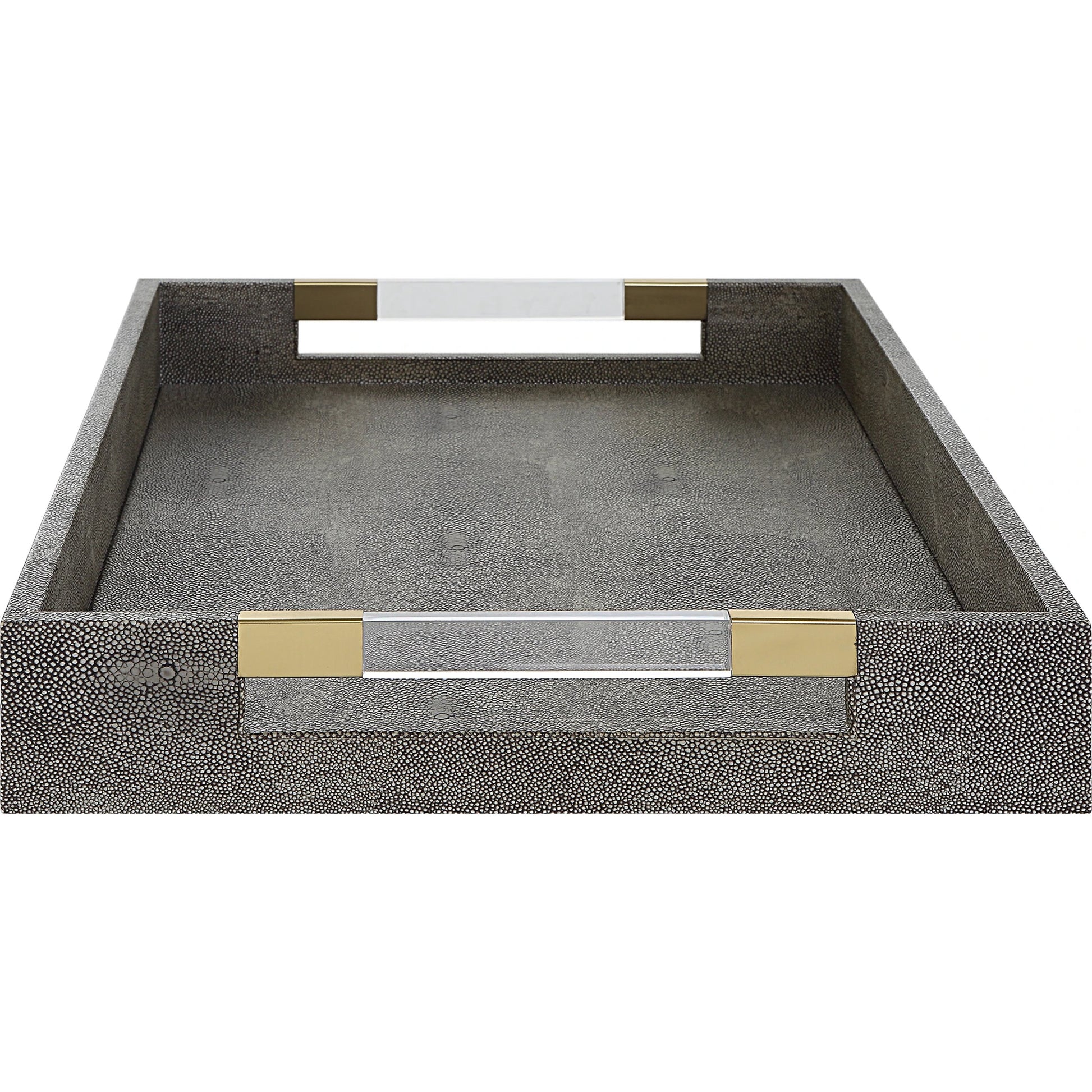 Wessex Tray by Uttermost in gray faux shagreen. Made from mdf, pu leather, acrcylic in a modern style.