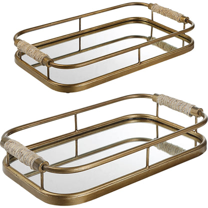 Rosea Trays by Uttermost in gold. Made from metal, rope, mdf, mirror in a modern style.