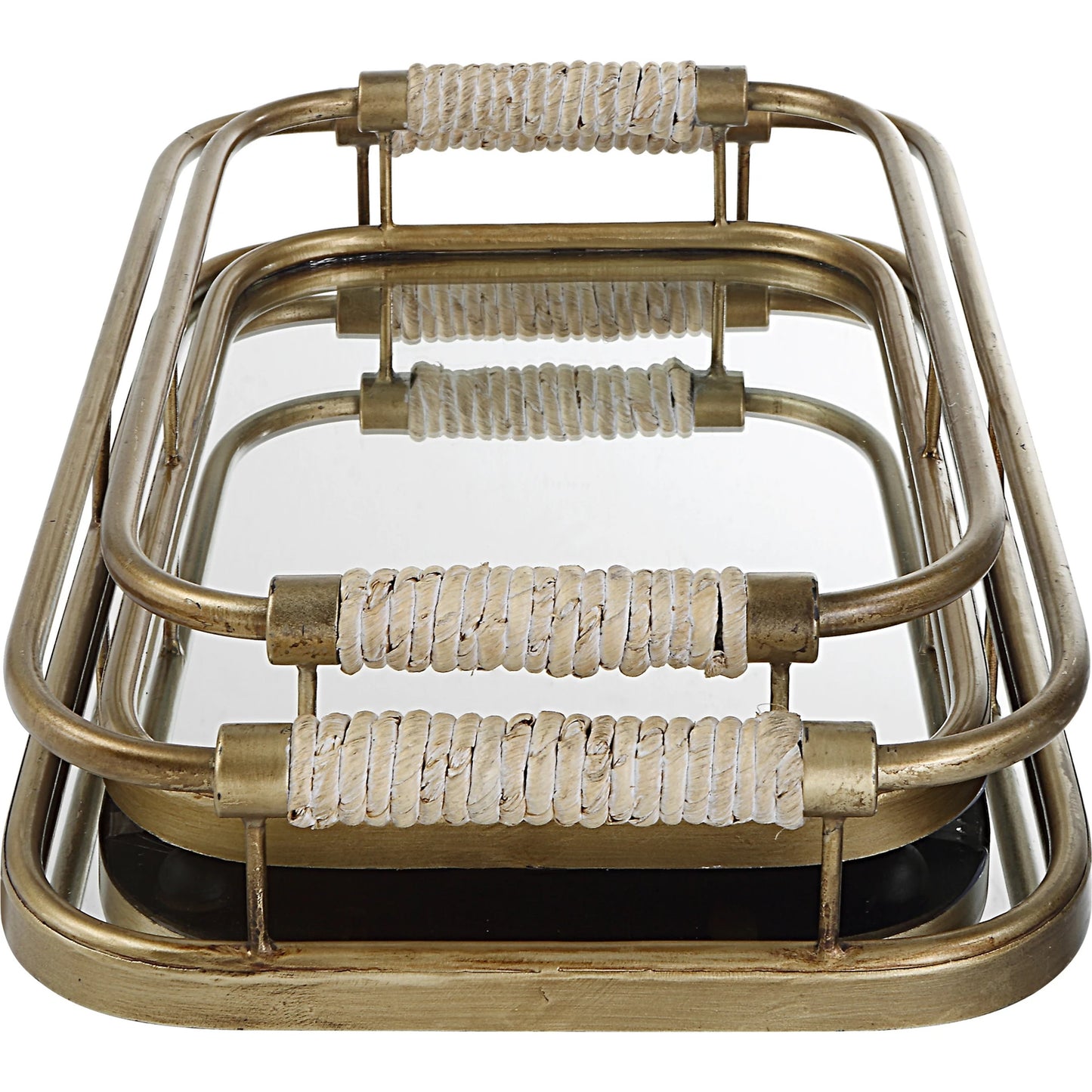 002 SI-1923643 | Additional Silo | Rosea Trays by Uttermost in gold. Made from metal, rope, mdf, mirror in a modern style.