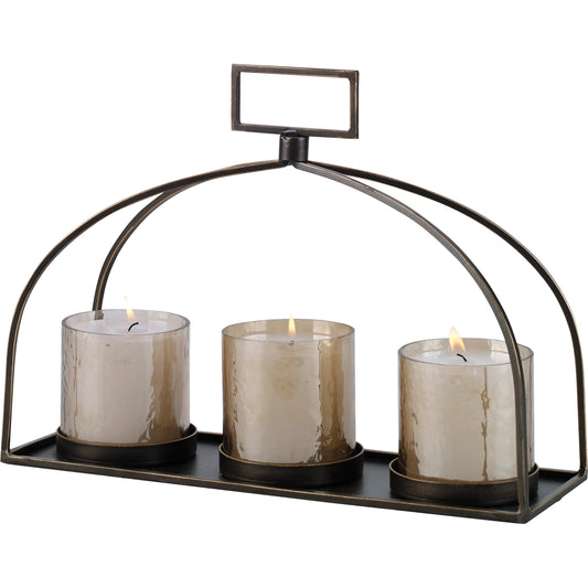 Riad Triple Candleholder by Uttermost in dark bronze. Made from iron, glass in a modern style.