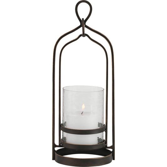 Shepherd Candleholder by Uttermost in dark bronze. Made from iron, glass in a modern style.