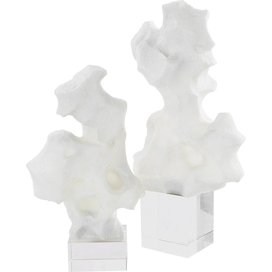 Remnant Sculptures by Uttermost in white. Made from man-made stone, crystal in a modern style.