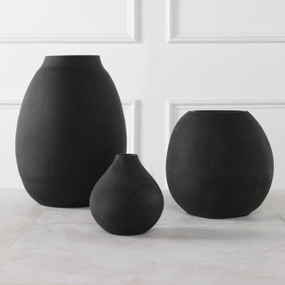 Hearth Vases by Uttermost in matte black. Made from glass in a modern style.