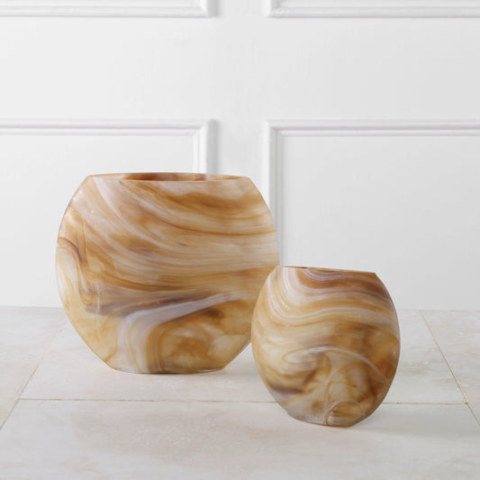 Fusion Vases by Uttermost in caramel, ivory. Made from glass in a modern style.