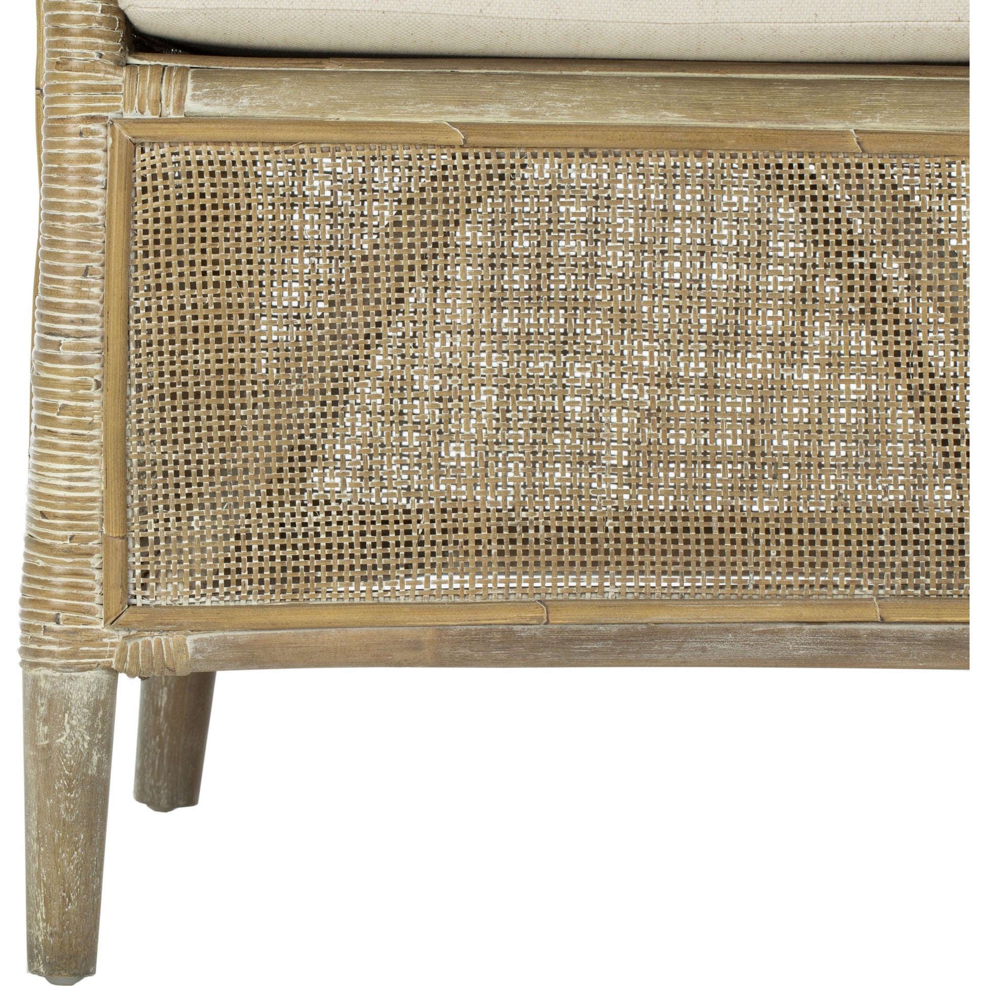 Attala Rattan Armchair by HedgeApple Essentials in white washed. Made from rattan in a coastal style.
