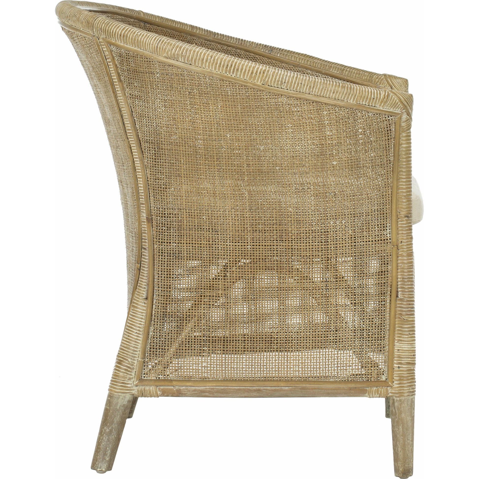 Attala Rattan Armchair by HedgeApple Essentials in white washed. Made from rattan in a coastal style.