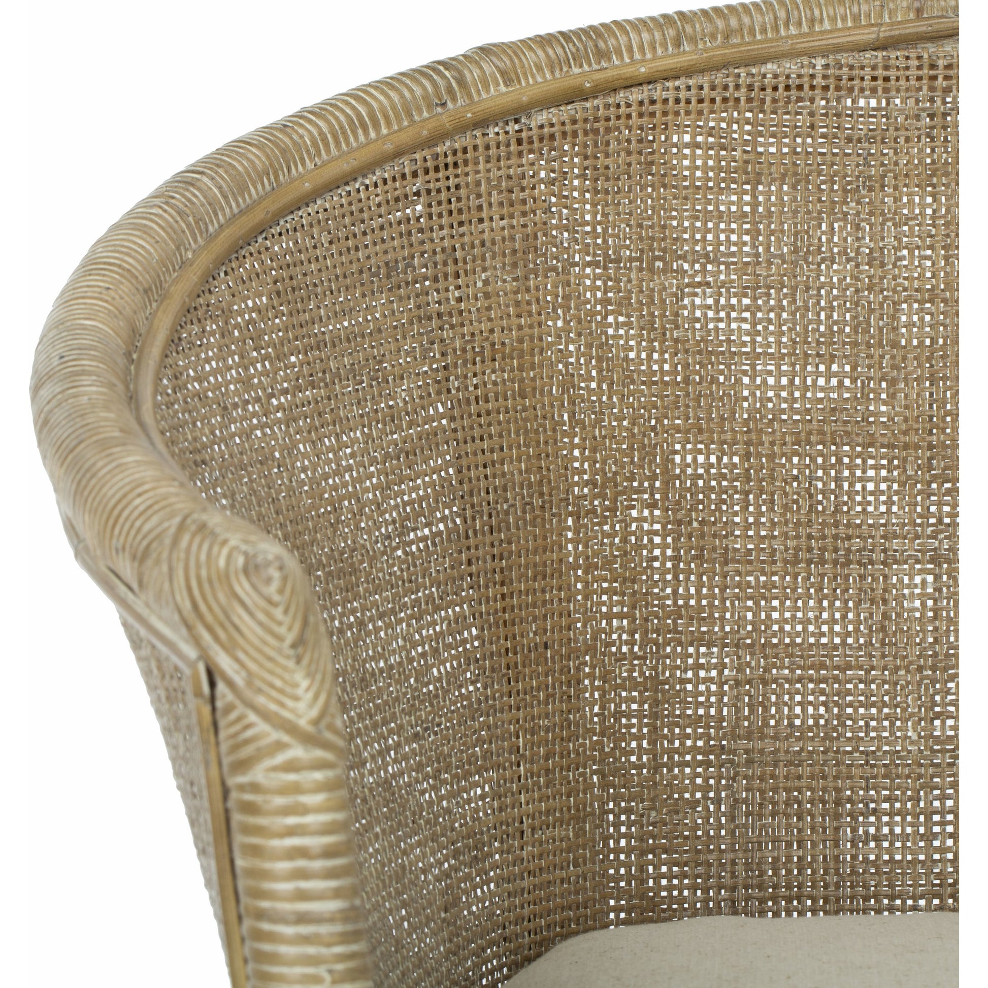 Attala Rattan Armchair by HedgeApple Essentials in white washed. Made from rattan in a coastal style.