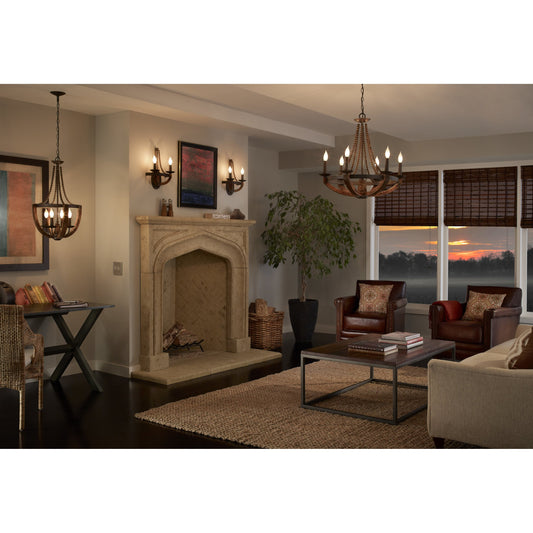 Adan Chandelier by Generation Lighting in rustic iron, burnished wood. Made from resin, steel in a transitional style.