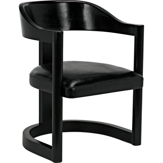 McCormick Chair by Noir in charcoal black. Made from teak and black leather in a modern style.