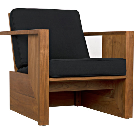 Ungaro Chair by Noir in clear coat gloss teak. Made from teak and black cotton in a modern style.