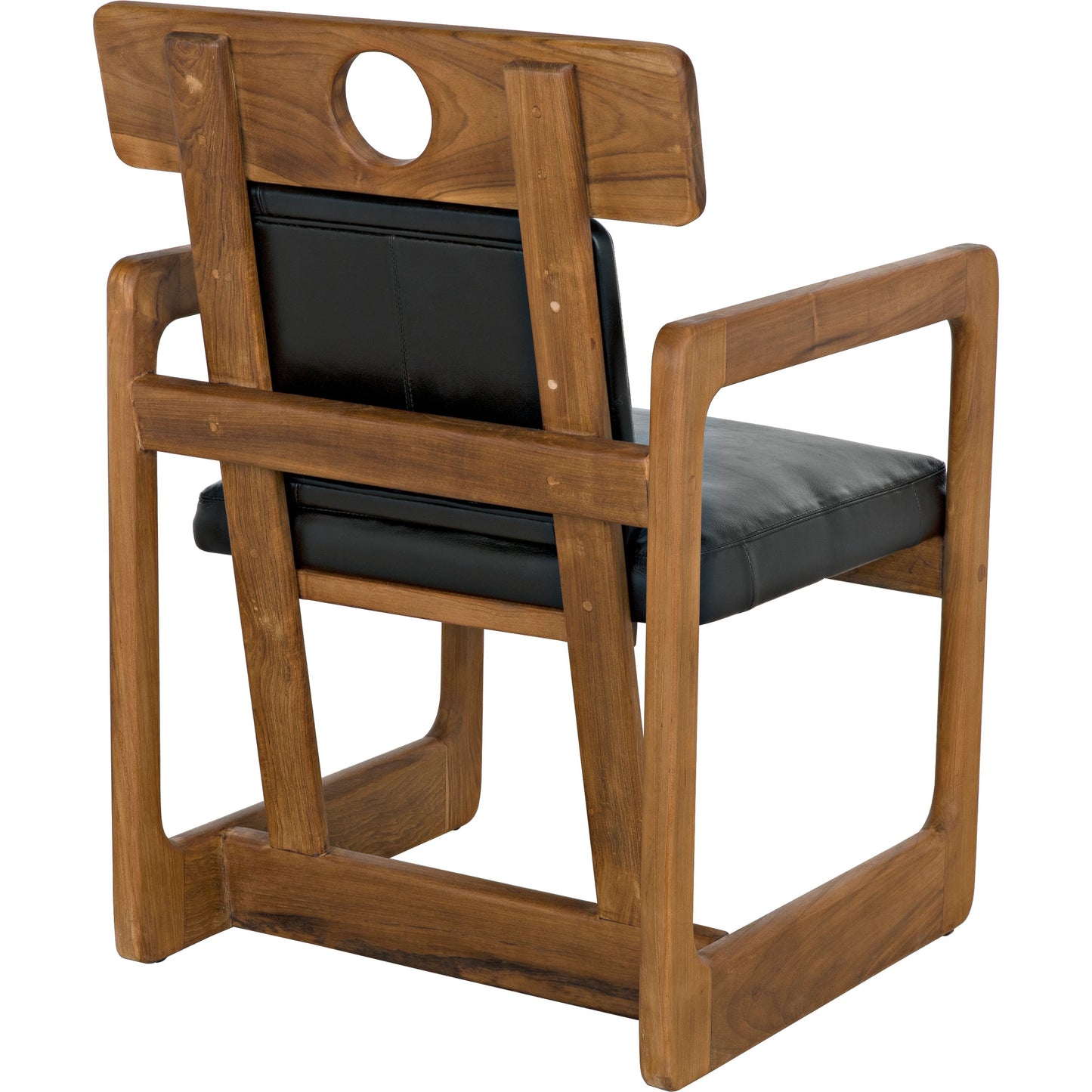 004 SI-1956821 | Additional Silo | Buraco Arm Chair by Noir in clear coat gloss teak. Made from teak and black leather in a modern style.