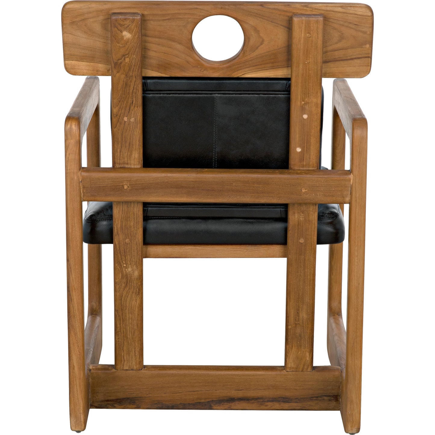 003 SI-1956821 | Additional Silo | Buraco Arm Chair by Noir in clear coat gloss teak. Made from teak and black leather in a modern style.