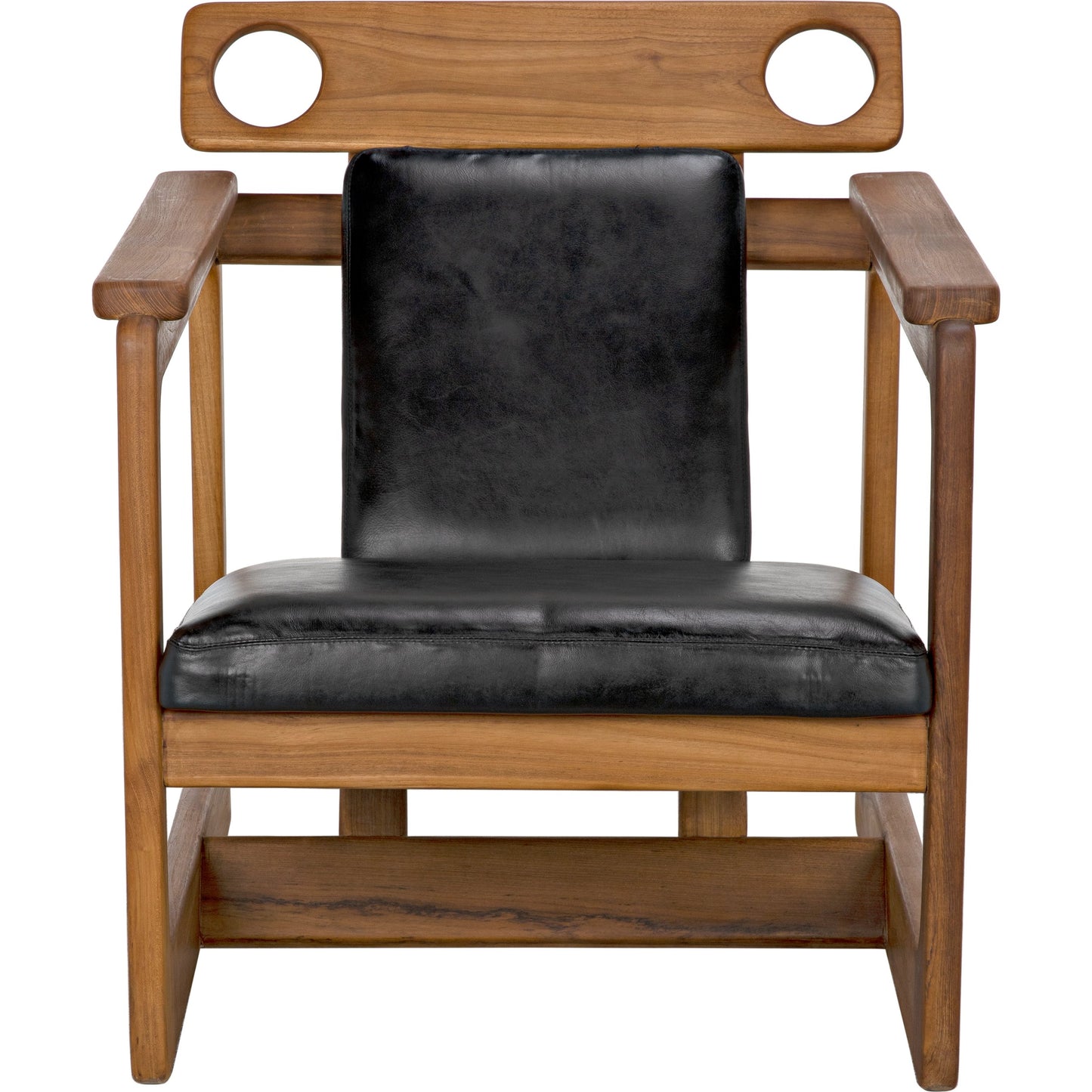 004 SI-1956824 | Additional Silo | Buraco Relax Chair by Noir in clear coat gloss teak. Made from teak and black leather in a modern style.