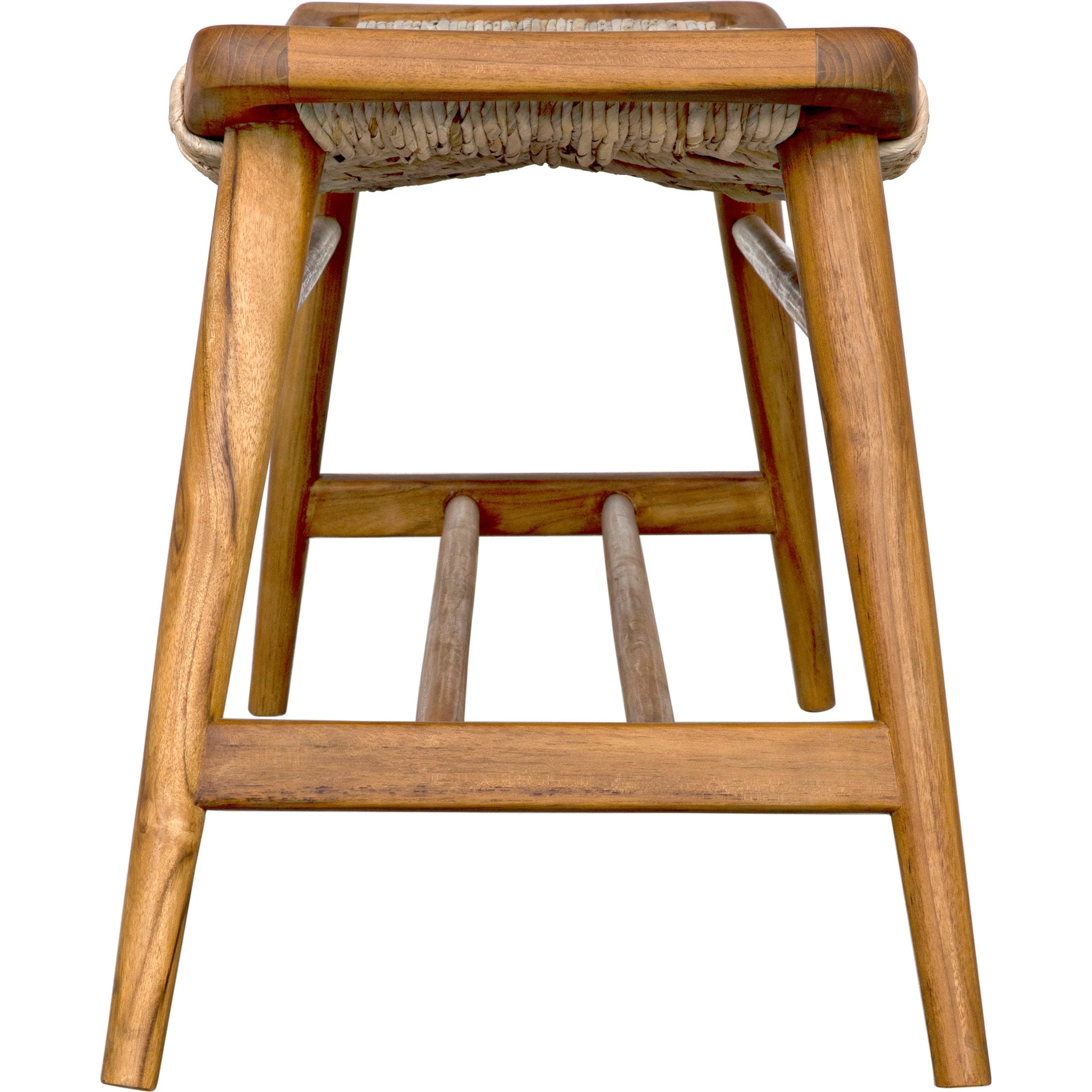 Stockholm Bench by Noir in rush seagrass. Made from teak and rush seagrass in a cottage & farmhouse style.