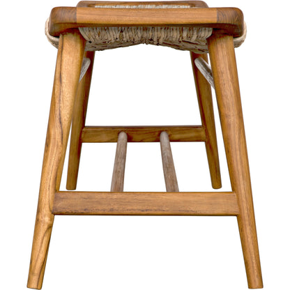 Stockholm Bench by Noir in rush seagrass. Made from teak and rush seagrass in a cottage & farmhouse style.