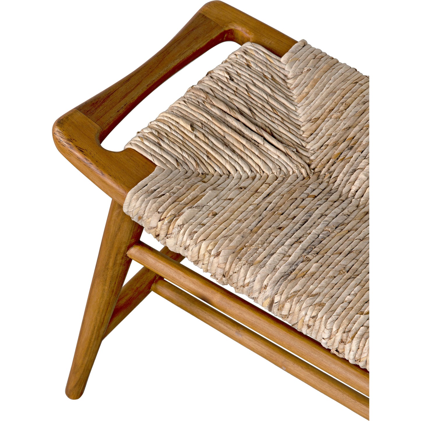 003 SI-1957028 | Closeup | Stockholm Bench by Noir in rush seagrass. Made from teak and rush seagrass in a cottage & farmhouse style.