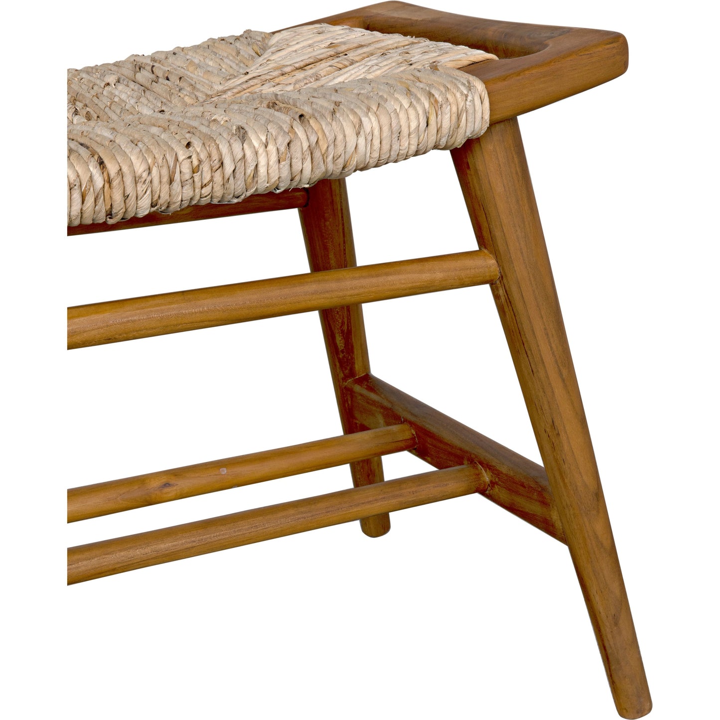 004 SI-1957028 | Closeup | Stockholm Bench by Noir in rush seagrass. Made from teak and rush seagrass in a cottage & farmhouse style.