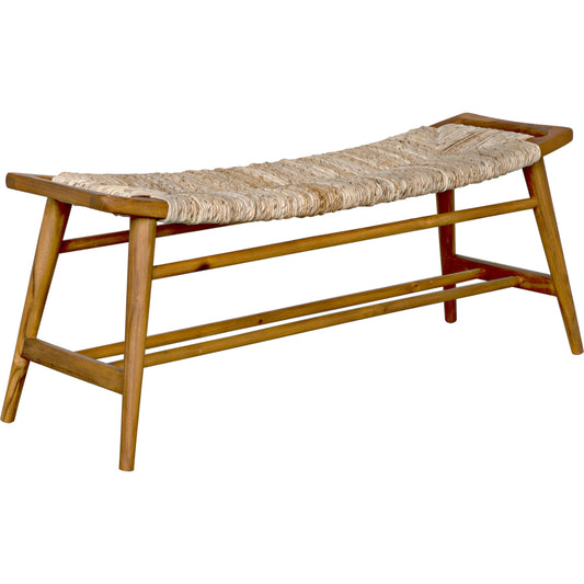 Stockholm Bench by Noir in rush seagrass. Made from teak and rush seagrass in a cottage & farmhouse style.