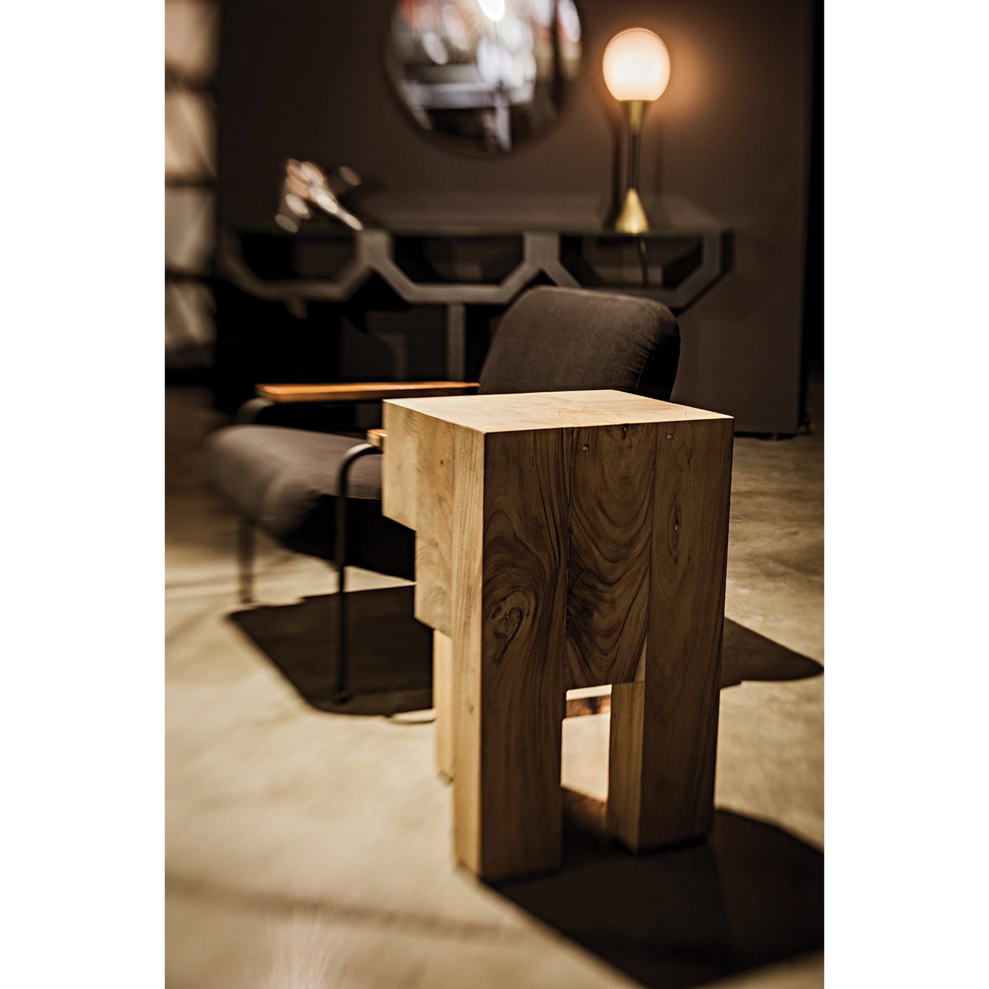 Zeus Chair by Noir in black, teak. Made from industrial steel and teak in a modern style.