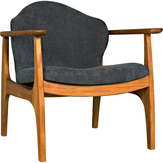 Vittorio Chair by Noir in grey, natural teak. Made from teak and fabric in a modern style.