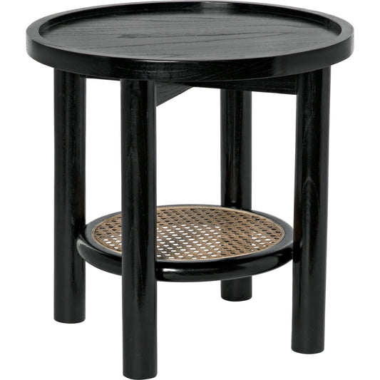 Hide Away Side Table by Noir in charcoal black. Made from sungkai and caning in a modern style.