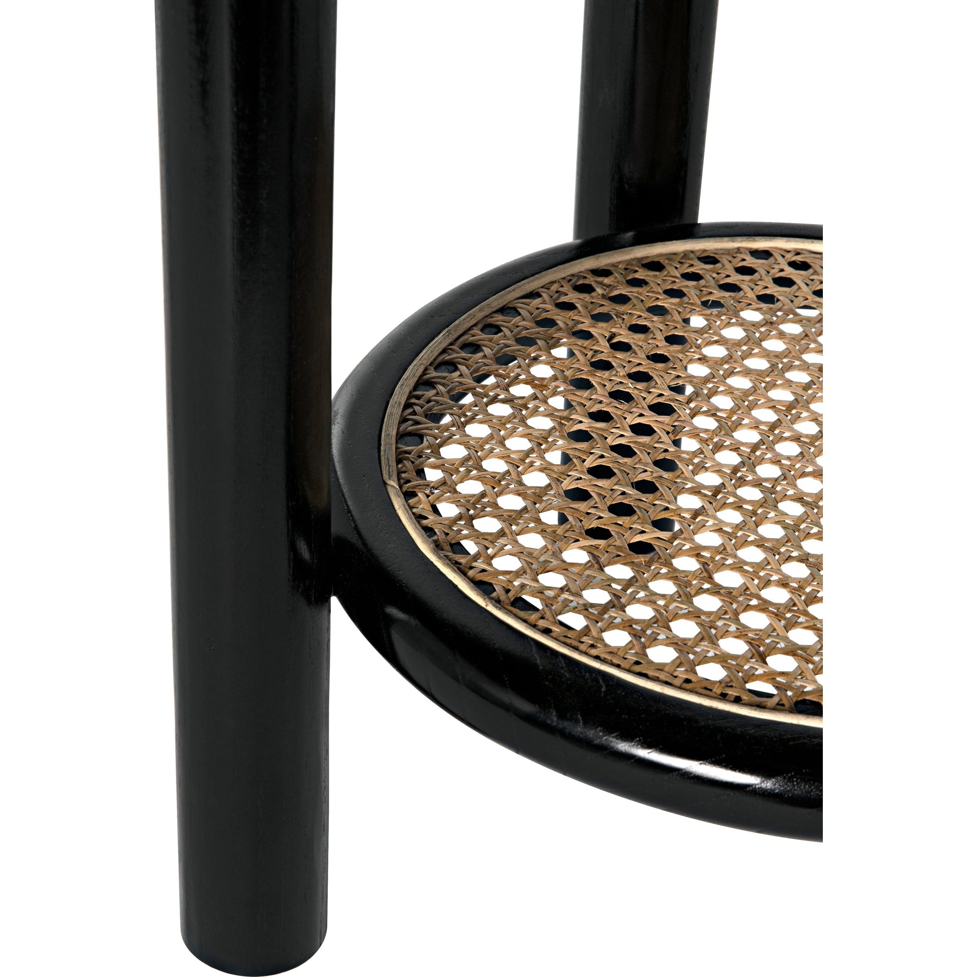Hide Away Side Table by Noir in charcoal black. Made from sungkai and caning in a modern style.