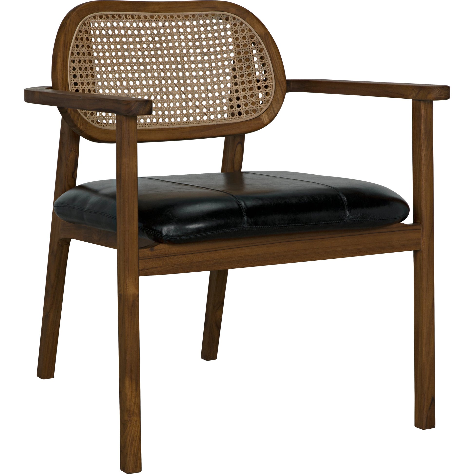 Tolka Chair by Noir in clear coat flat teak. Made from teak, leather, and caning in a cottage & farmhouse style.