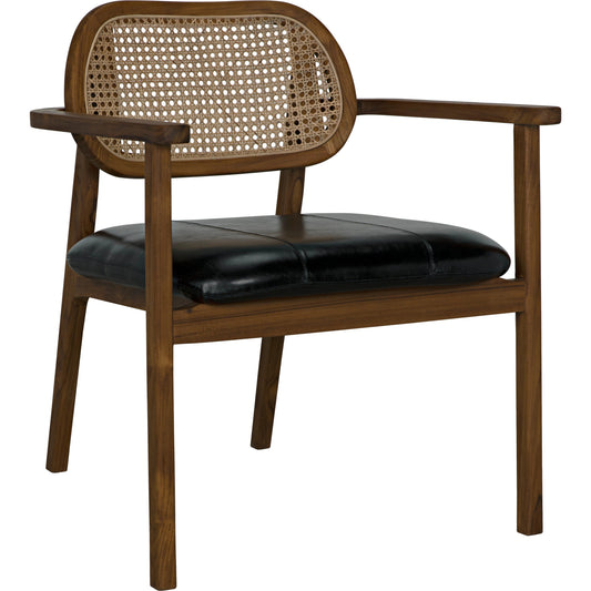 001 SI-1957039 | Additional Silo | Tolka Chair by Noir in clear coat flat teak. Made from teak, leather, and caning in a cottage & farmhouse style.