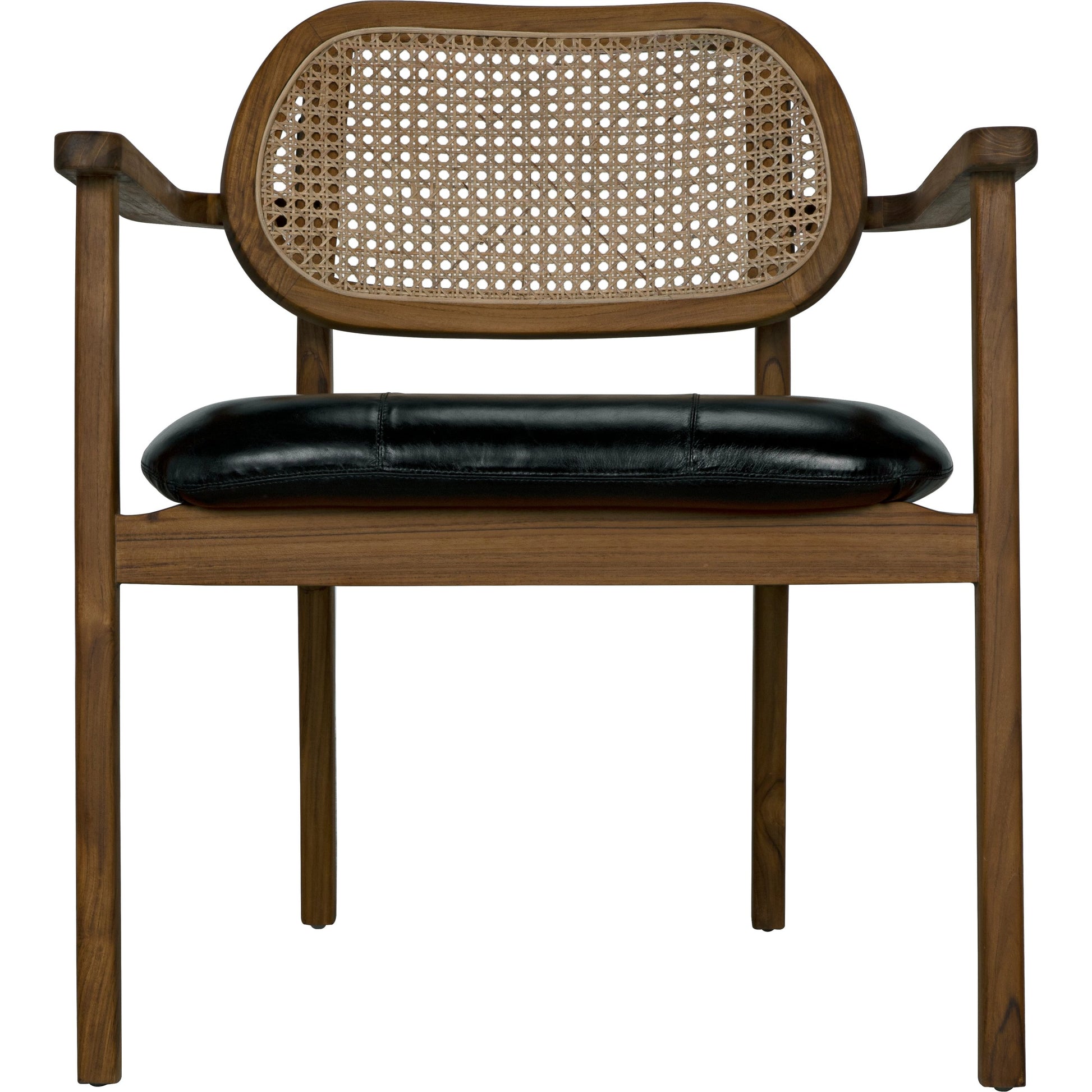Tolka Chair by Noir in clear coat flat teak. Made from teak, leather, and caning in a cottage & farmhouse style.