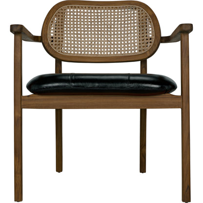 Tolka Chair by Noir in clear coat flat teak. Made from teak, leather, and caning in a cottage & farmhouse style.