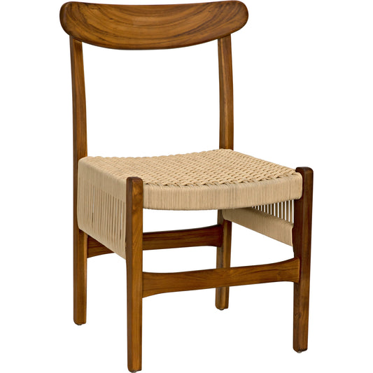 Shagira Chair by Noir in clear coat flat teak. Made from teak and rope in a cottage & farmhouse style.