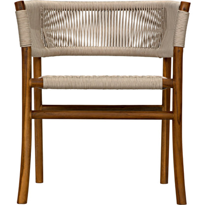Conrad Chair by Noir in cleart coat flat teak. Made from teak and rope in a cottage & farmhouse style.