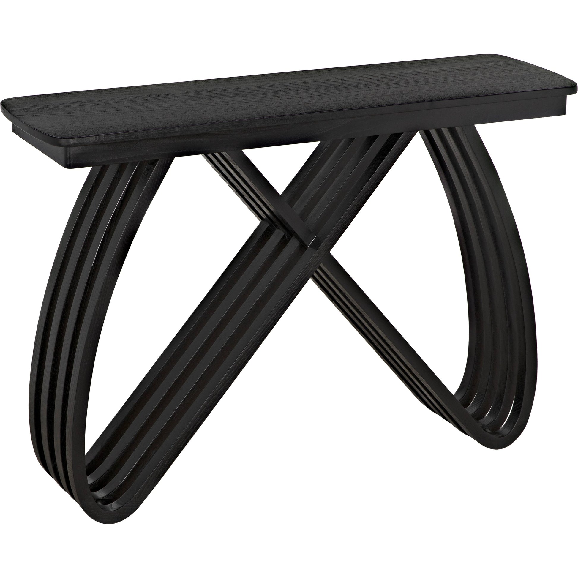 Infinity Console by Noir in charcoal black. Made from sungkai in a modern style.