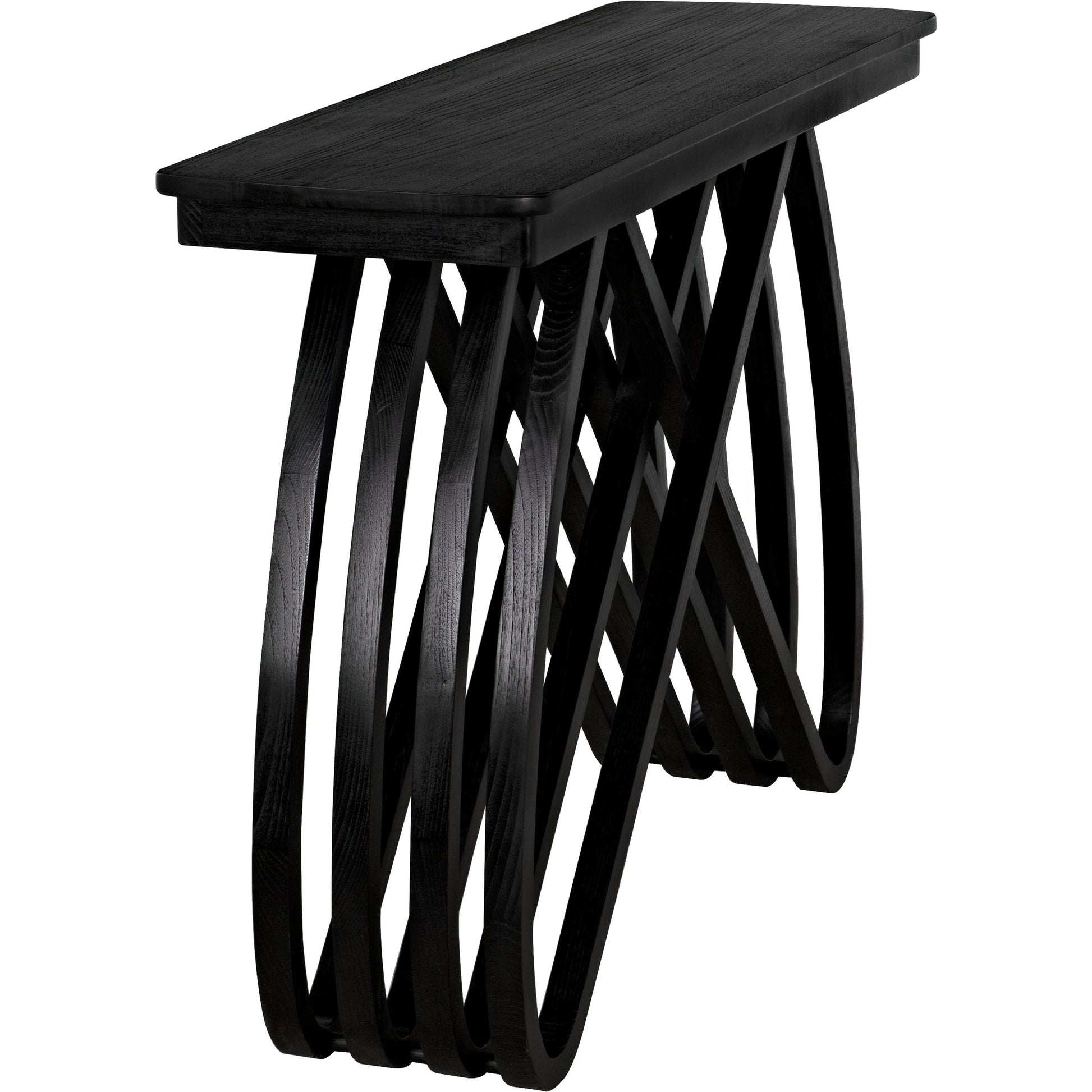 Infinity Console by Noir in charcoal black. Made from sungkai in a modern style.